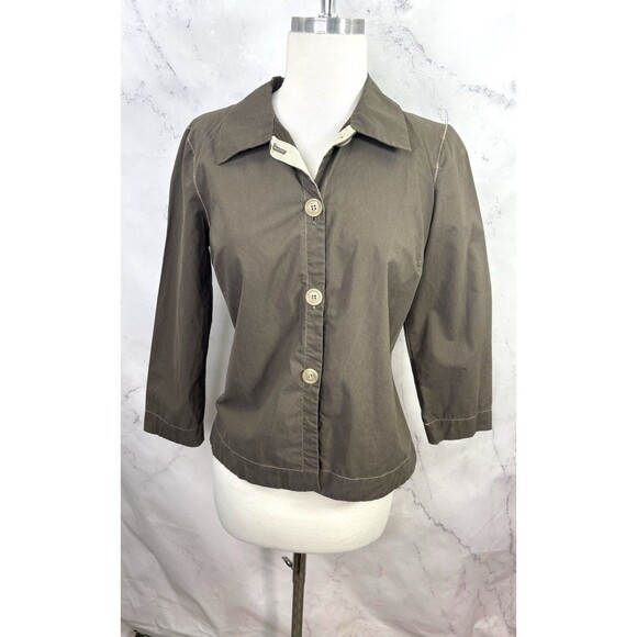 Rozae Nichols 90s Button up shirt top blouse  Artsy Boho sz 4 S USA Taupe Tom - Picture 3 of 16